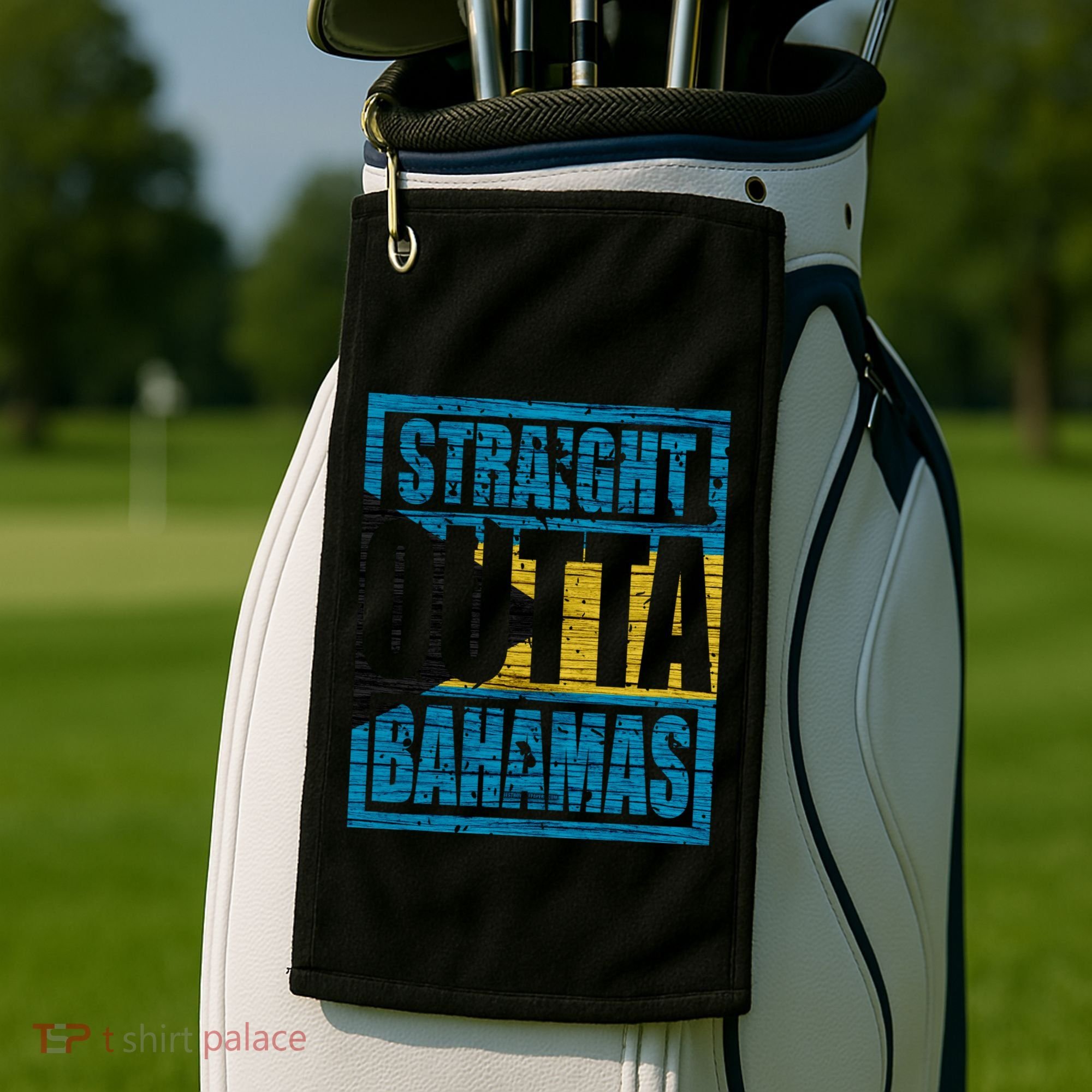 Straight Outta Bahamas Gift Funny Bahamas Day Idea Meaningful Gift Golf Towel