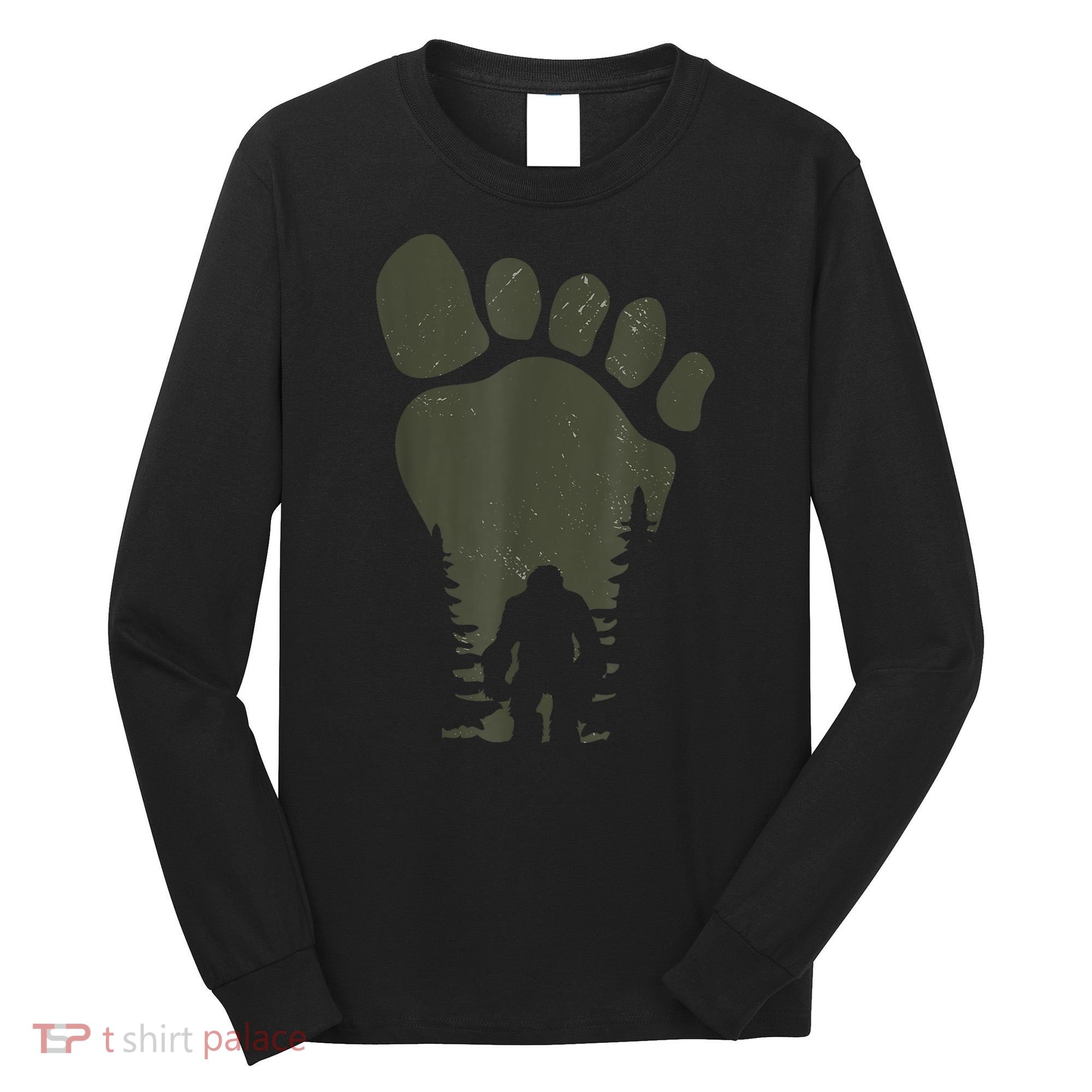 Sasquatch Or Bigfoot In The Forest Footprint Long Sleeve Shirt