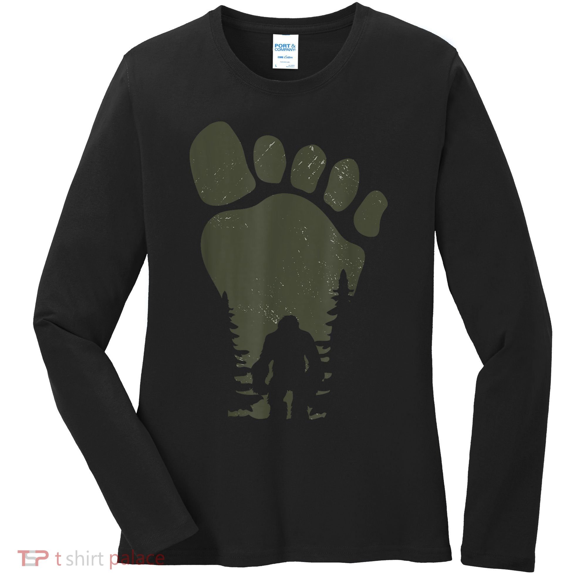 Sasquatch Or Bigfoot In The Forest Footprint Women's Long Sleeve Shirt
