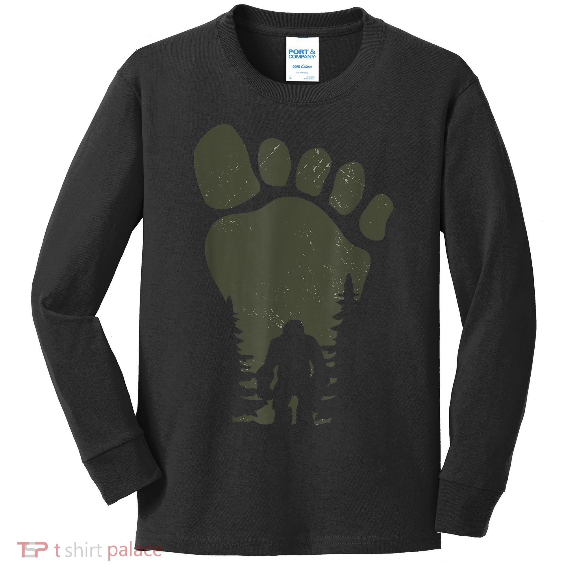 Sasquatch Or Bigfoot In The Forest Footprint Kids Long Sleeve Shirt