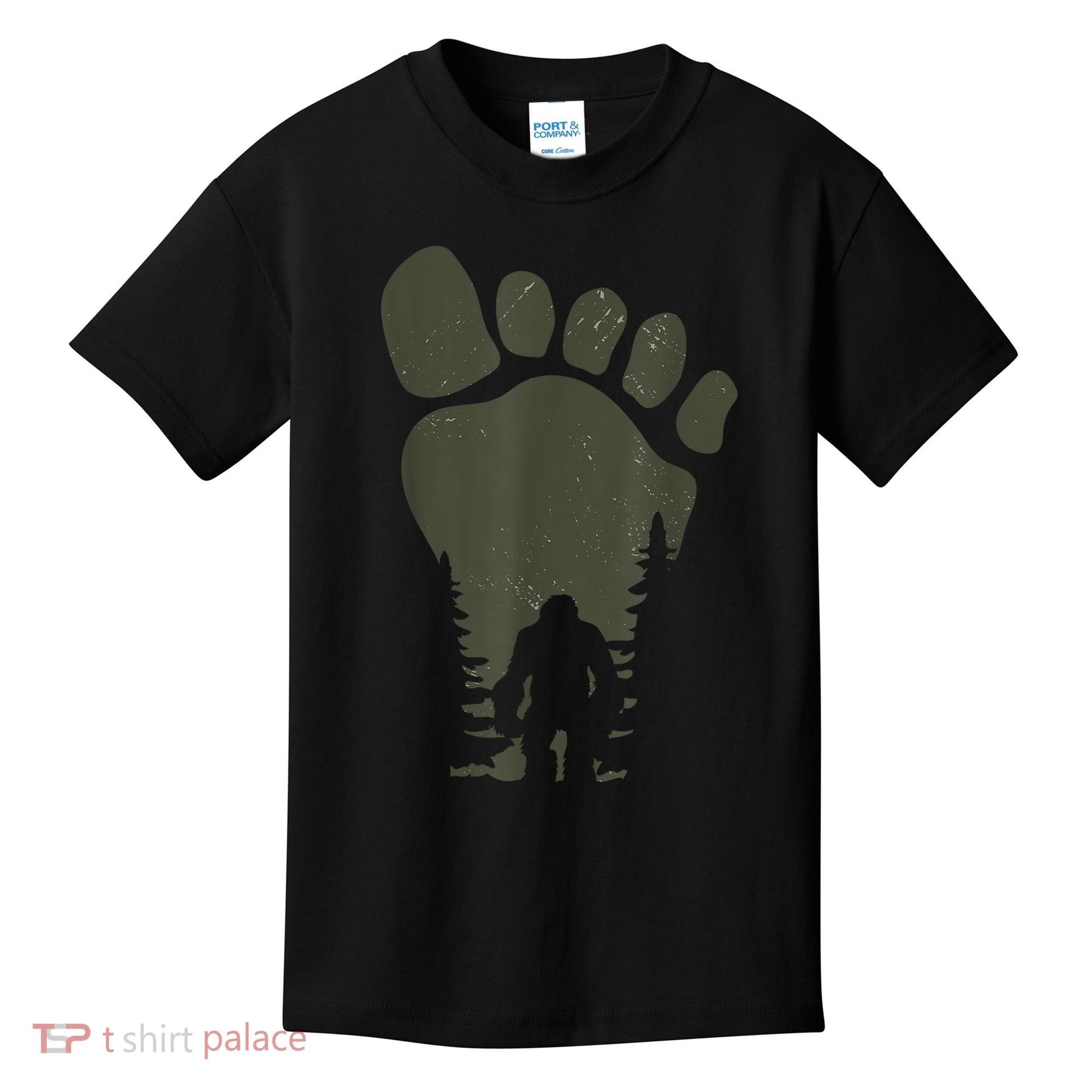 Sasquatch Or Bigfoot In The Forest Footprint Kids T-Shirt