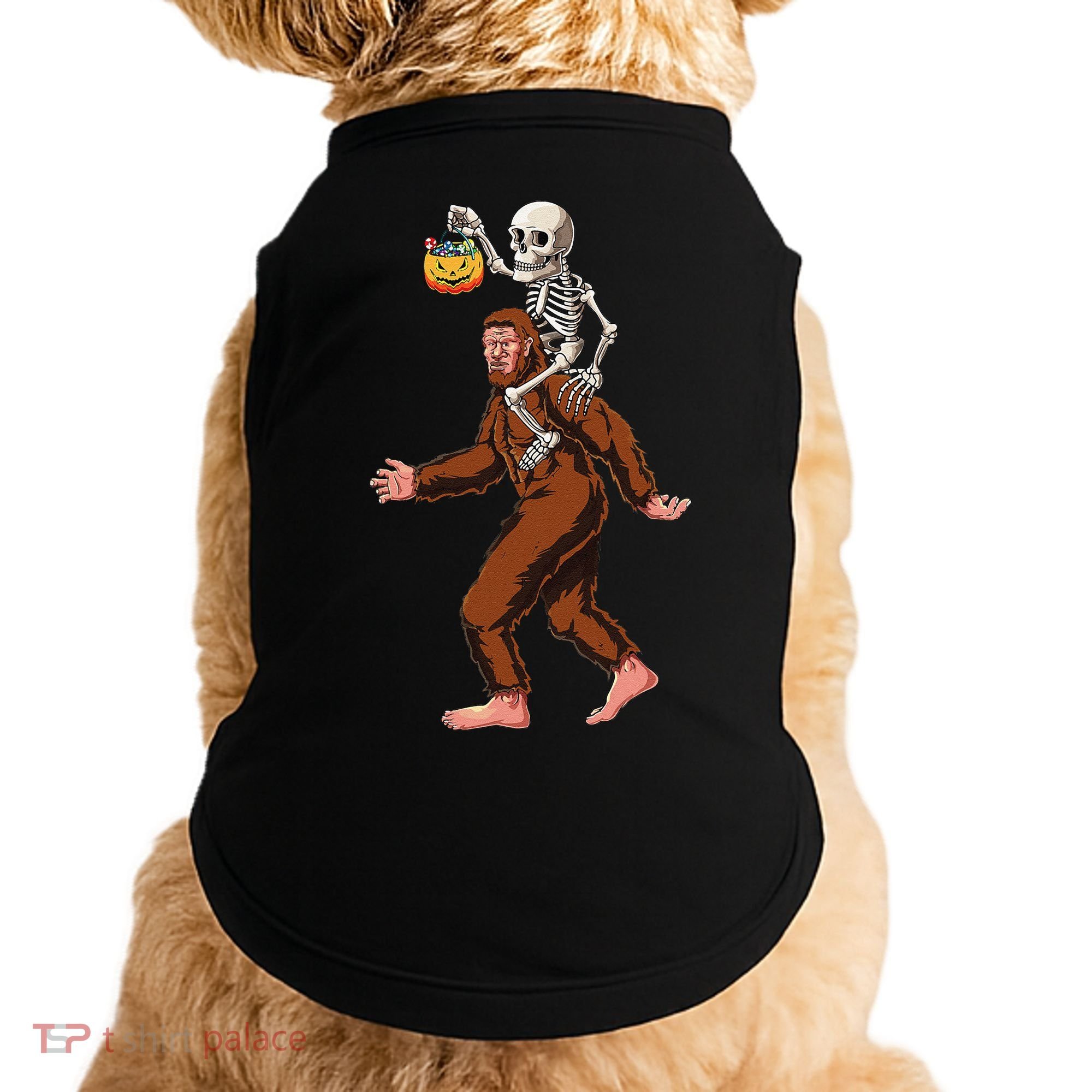 Skeleton On Bigfoot Funny Sasquatch Yeti Halloween Costume Doggie Tank
