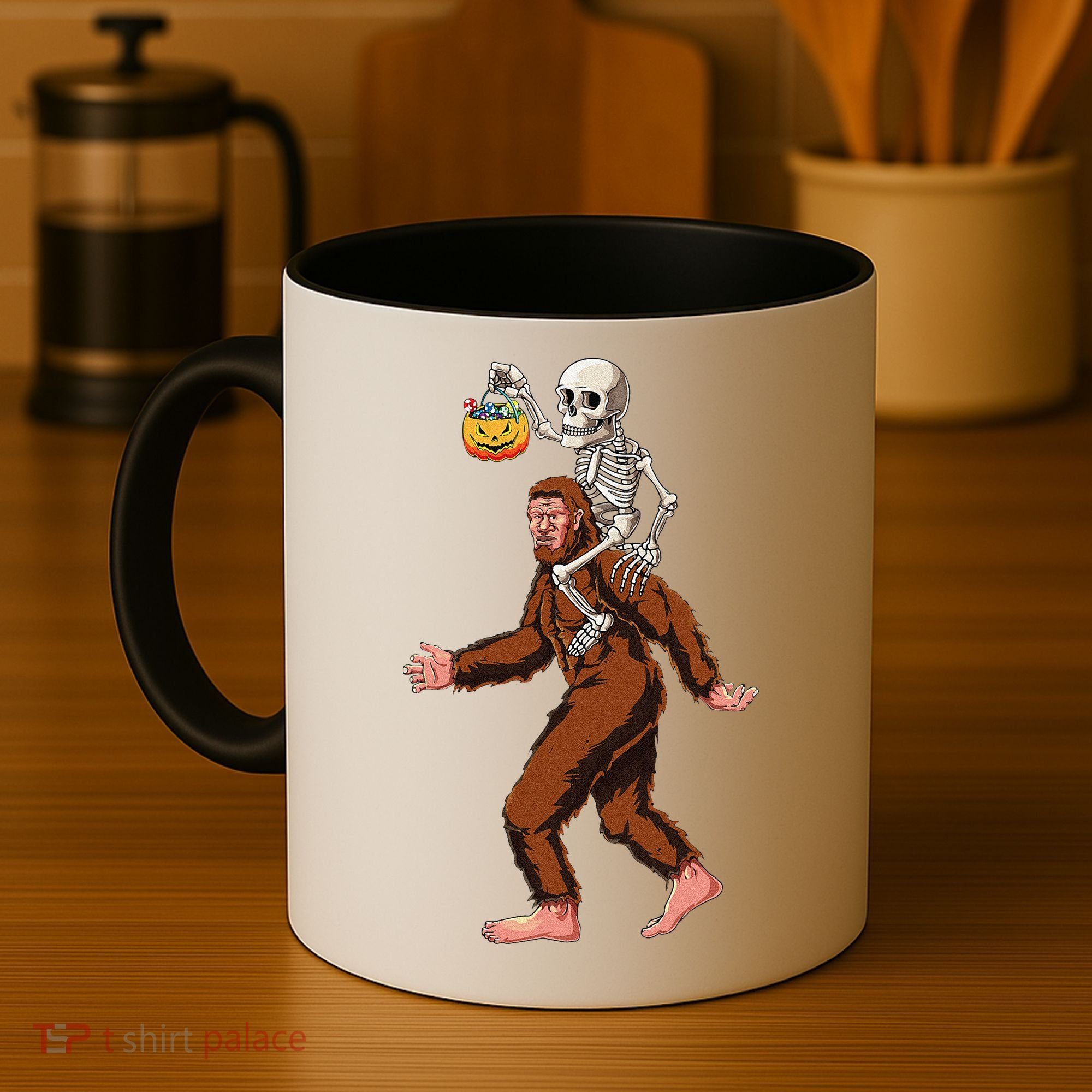 Skeleton On Bigfoot Funny Sasquatch Yeti Halloween Costume Coffee Mug