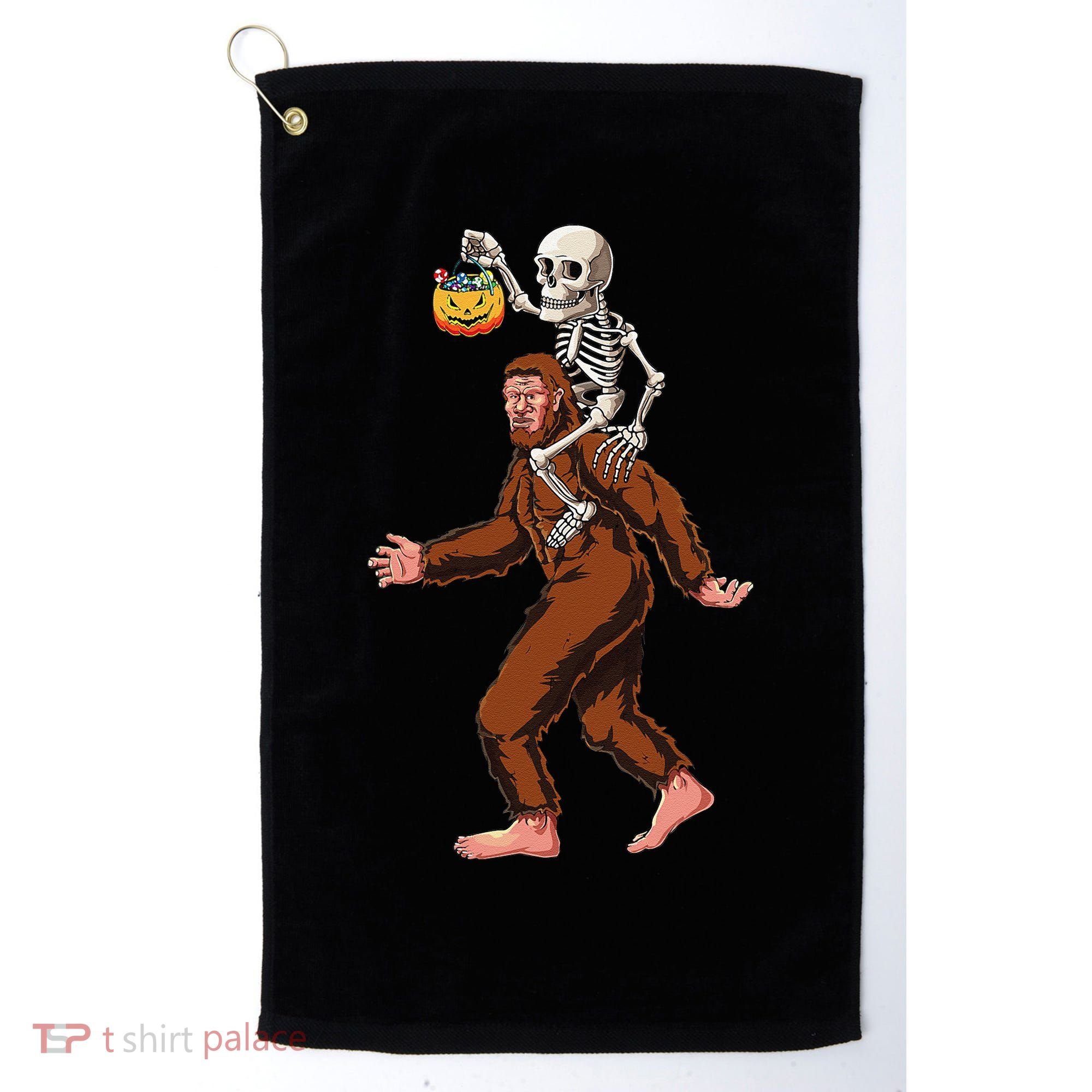 Skeleton On Bigfoot Funny Sasquatch Yeti Halloween Costume Golf Towel
