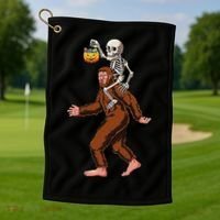 Skeleton On Bigfoot Funny Sasquatch Yeti Halloween Costume Golf Towel thumb 1