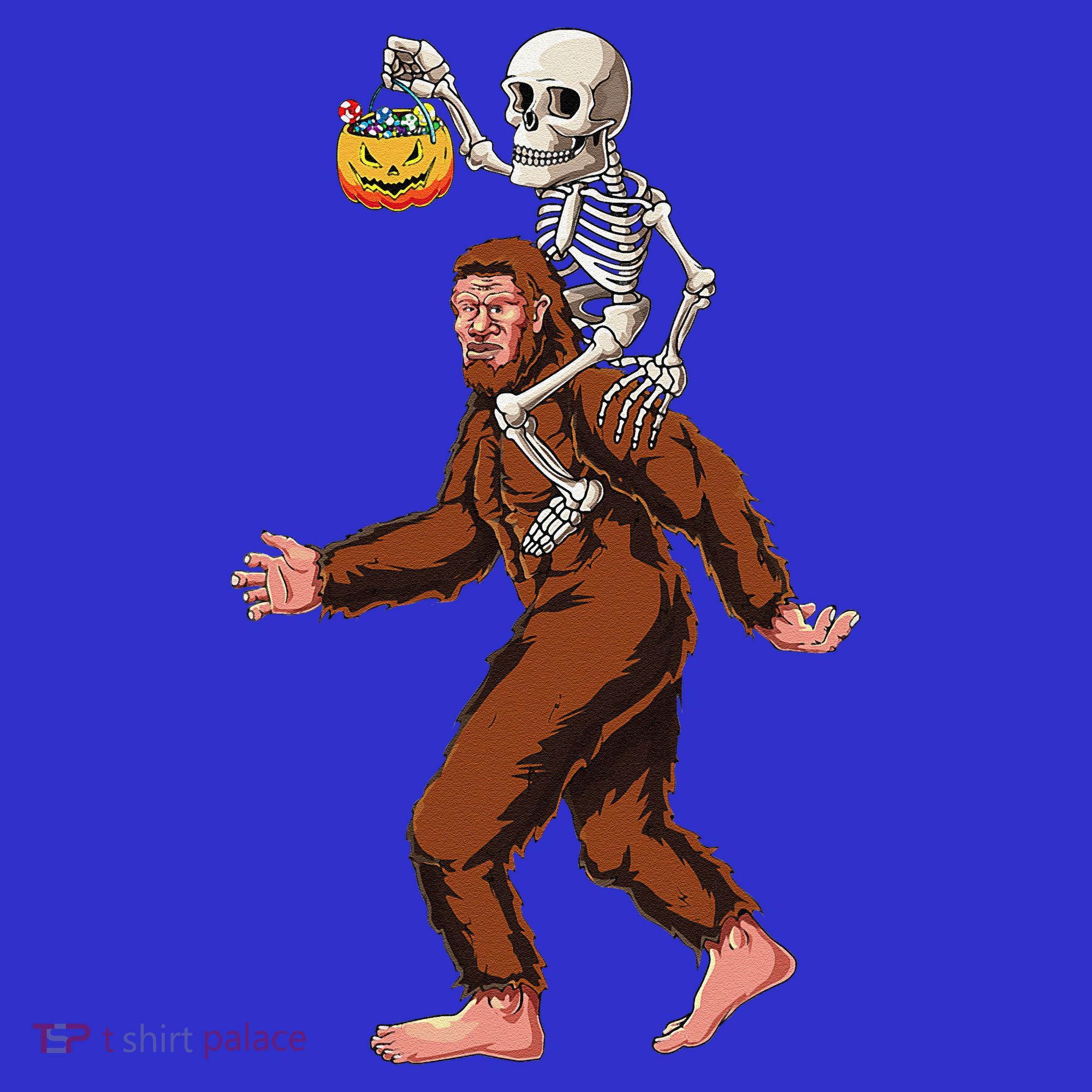 Skeleton On Bigfoot Funny Sasquatch Yeti Halloween Costume T-Shirt