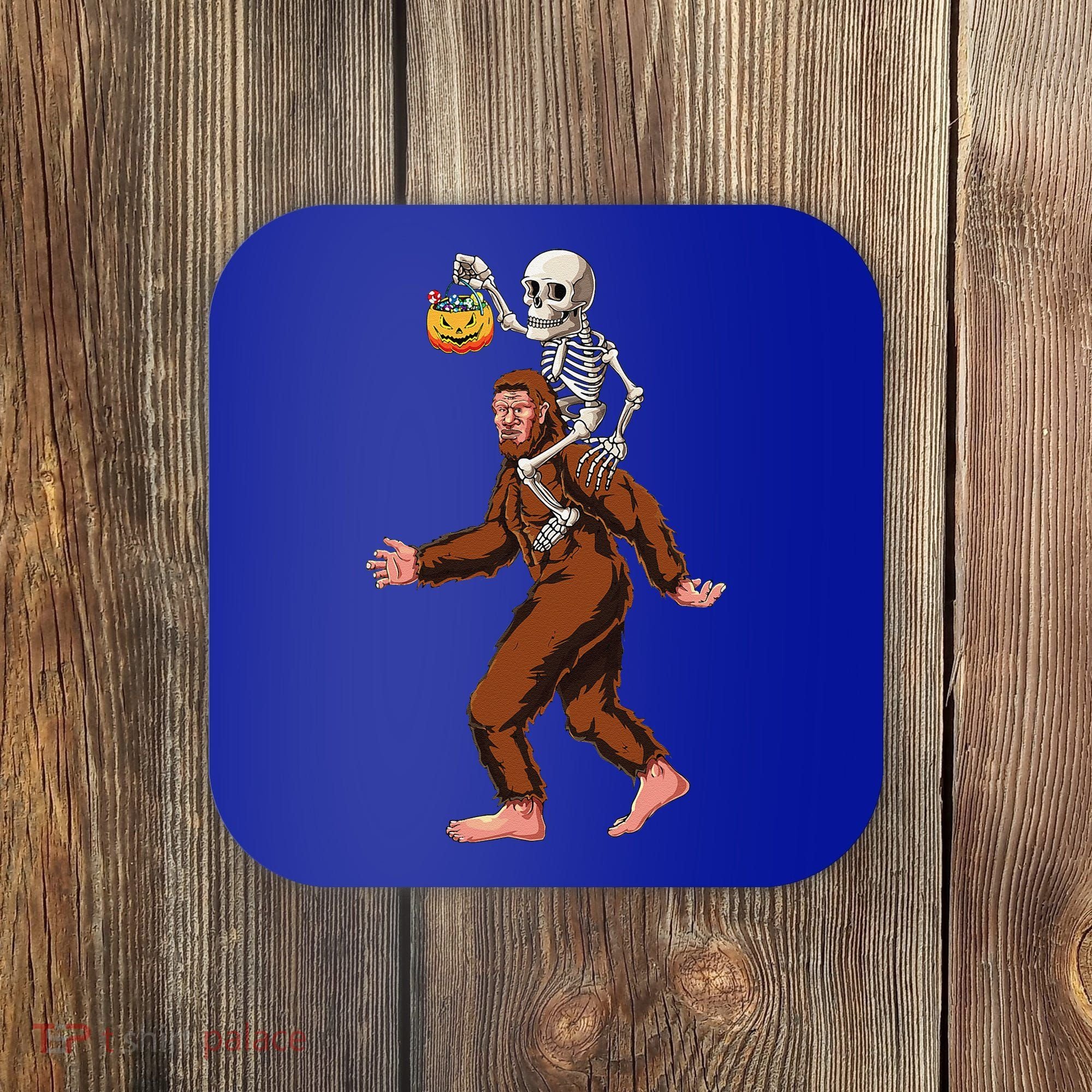 Skeleton On Bigfoot Funny Sasquatch Yeti Halloween Costume Coaster