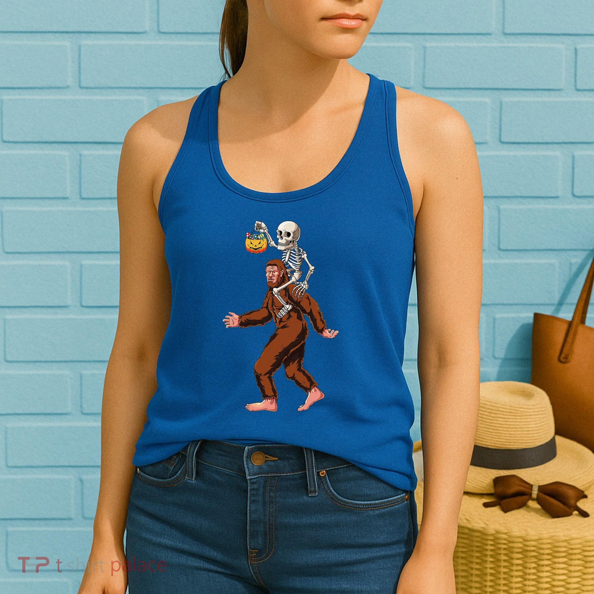 Skeleton On Bigfoot Funny Sasquatch Yeti Halloween Costume Women's Tank Top