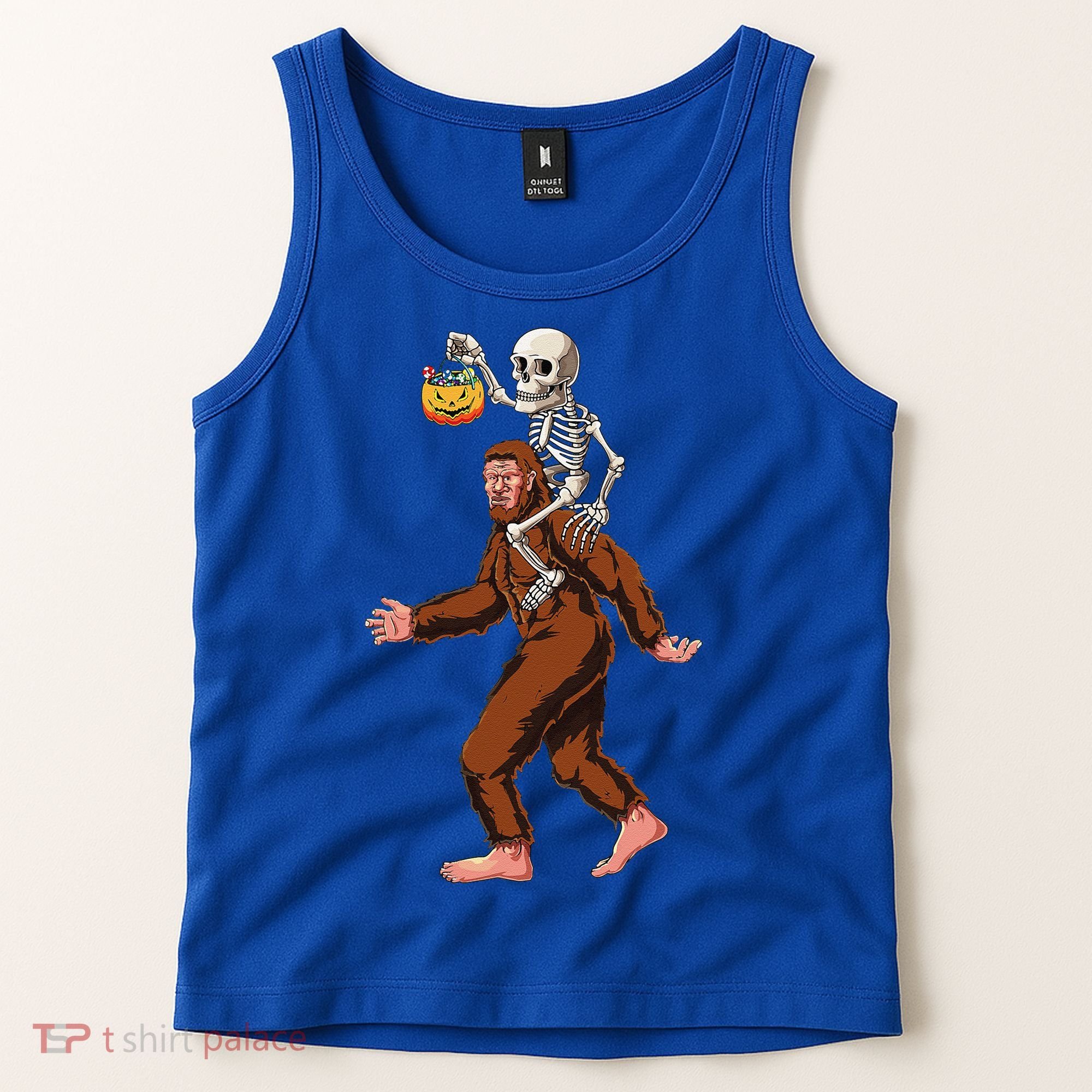 Skeleton On Bigfoot Funny Sasquatch Yeti Halloween Costume Tank Top
