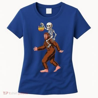 Skeleton On Bigfoot Funny Sasquatch Yeti Halloween Costume Women's T-Shirt