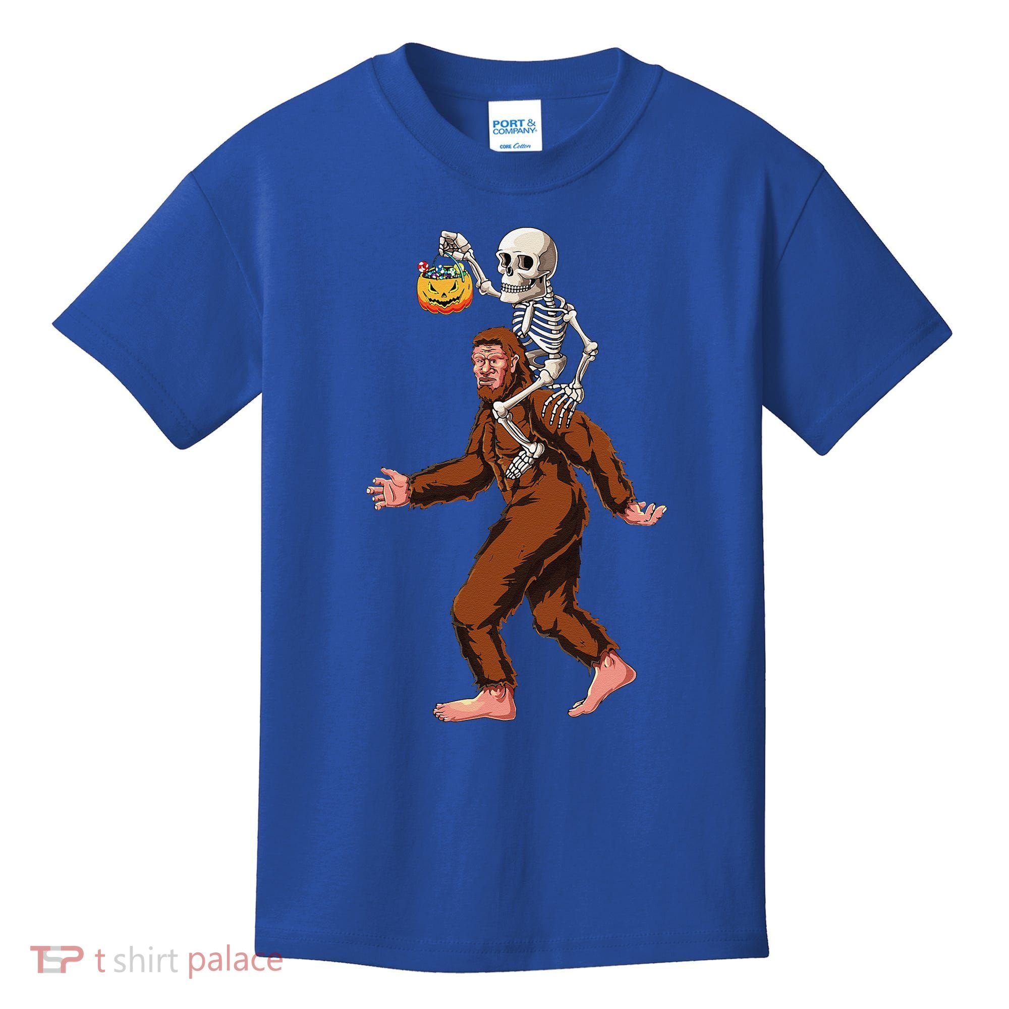 Skeleton On Bigfoot Funny Sasquatch Yeti Halloween Costume Kids T-Shirt