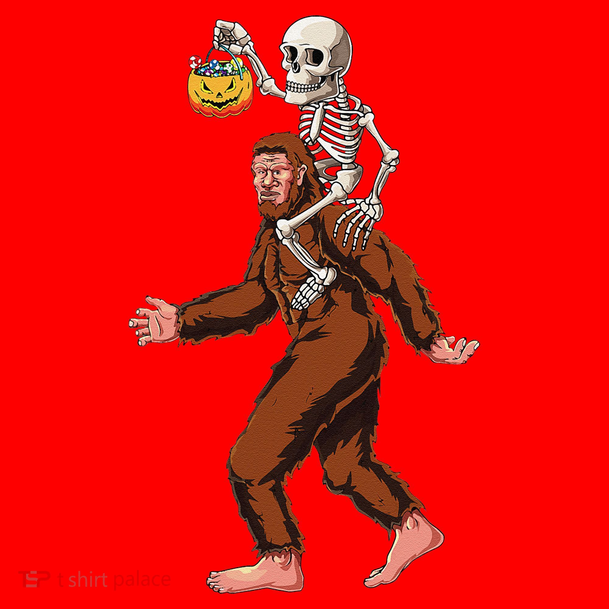 Skeleton On Bigfoot Funny Sasquatch Yeti Halloween Costume Santa Hat