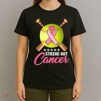 Strike Out Breast Cancer Awareness Baseball T-Shirt thumb 4
