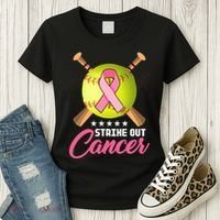 Strike Out Breast Cancer Awareness Baseball Women's T-Shirt thumb 3