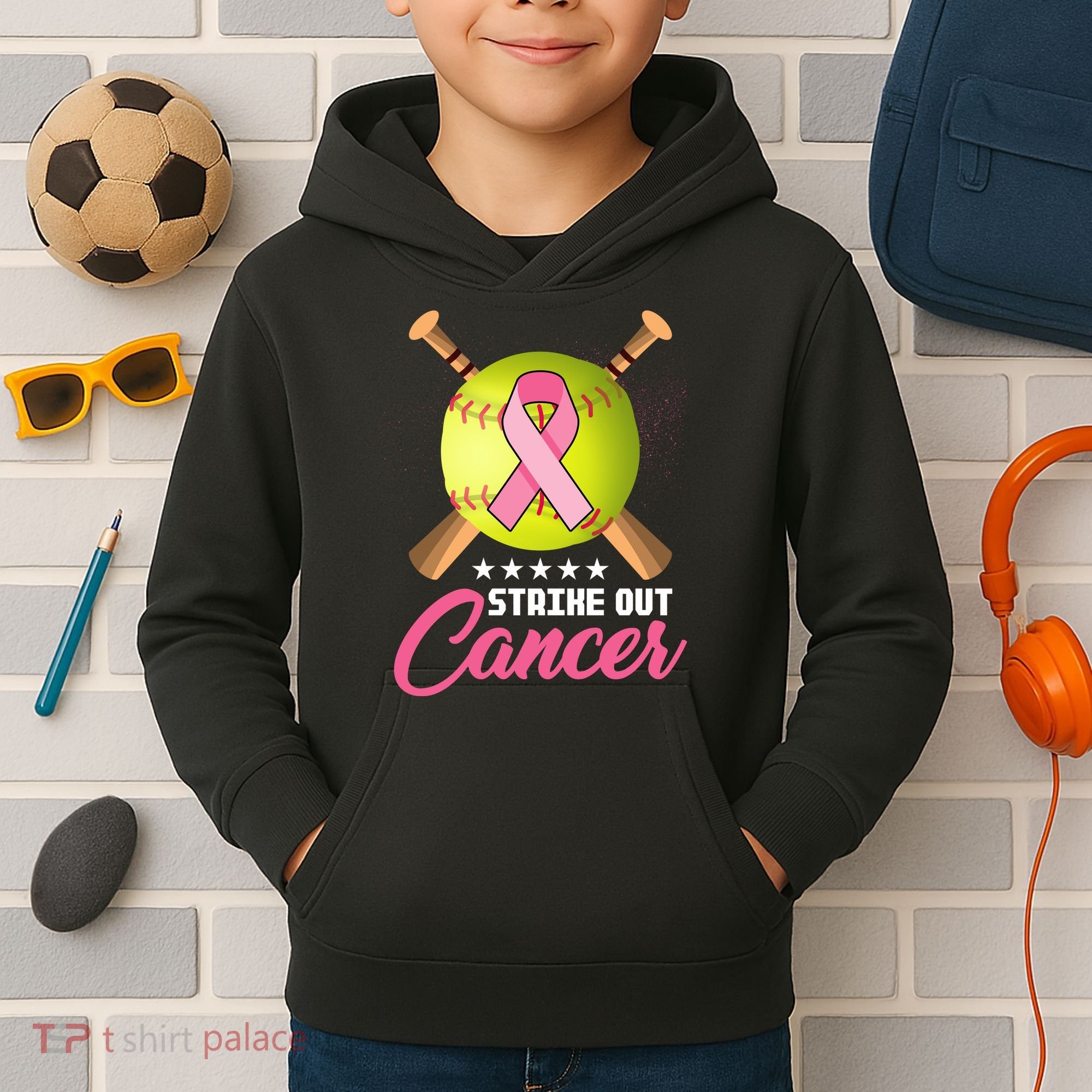 Strike Out Breast Cancer Awareness Baseball Kids Hoodie