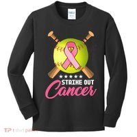 Strike Out Breast Cancer Awareness Baseball Kids Long Sleeve Shirt thumb 0