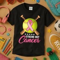 Strike Out Breast Cancer Awareness Baseball Kids T-Shirt thumb 3