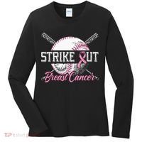 Strike Out Breast Cancer Baseball Breast Cancer Awareness Women's Long Sleeve Shirt thumb 0