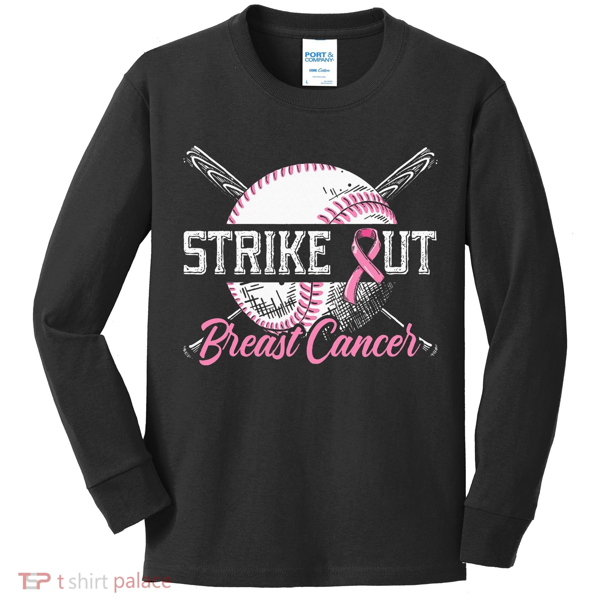 Strike Out Breast Cancer Baseball Breast Cancer Awareness Kids Long Sleeve Shirt