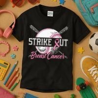 Strike Out Breast Cancer Baseball Breast Cancer Awareness Kids T-Shirt thumb 3