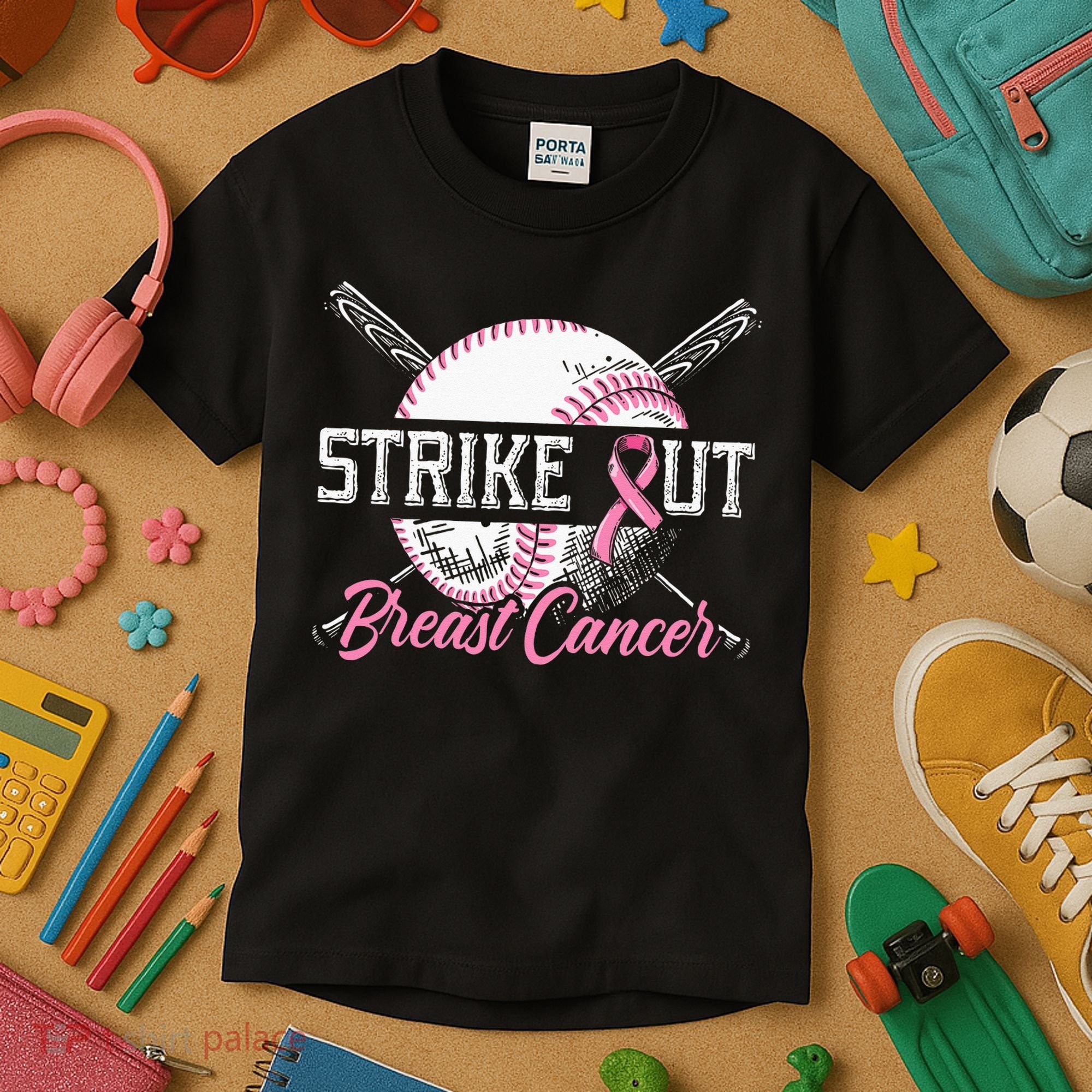 Strike Out Breast Cancer Baseball Breast Cancer Awareness Kids T-Shirt
