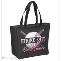 Strike Out Breast Cancer Baseball Breast Cancer Awareness Tote Bag thumb 2