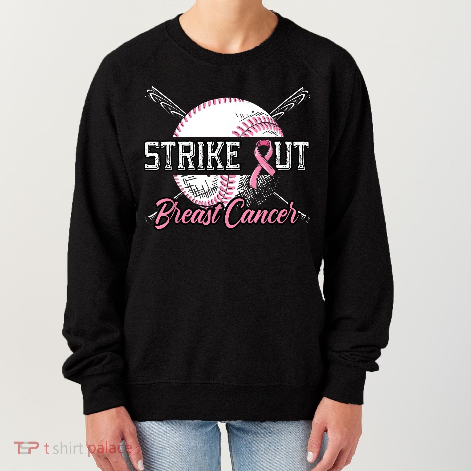 Strike Out Breast Cancer Baseball Pink Ribbon Women's Sweatshirt