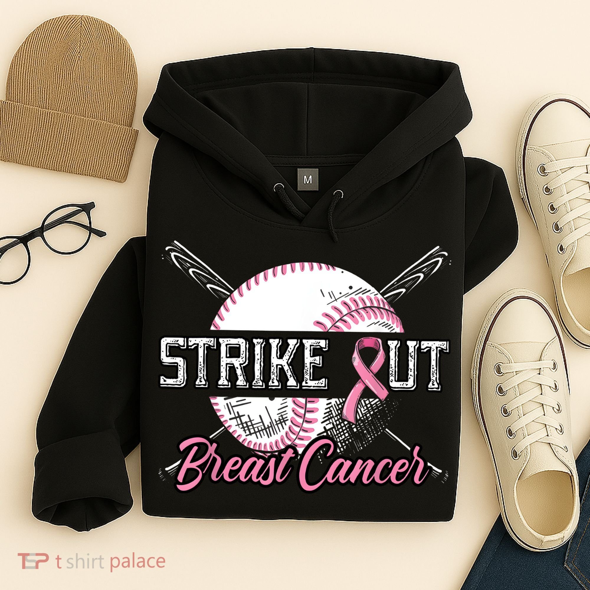 Strike Out Breast Cancer Baseball Pink Ribbon Hoodie