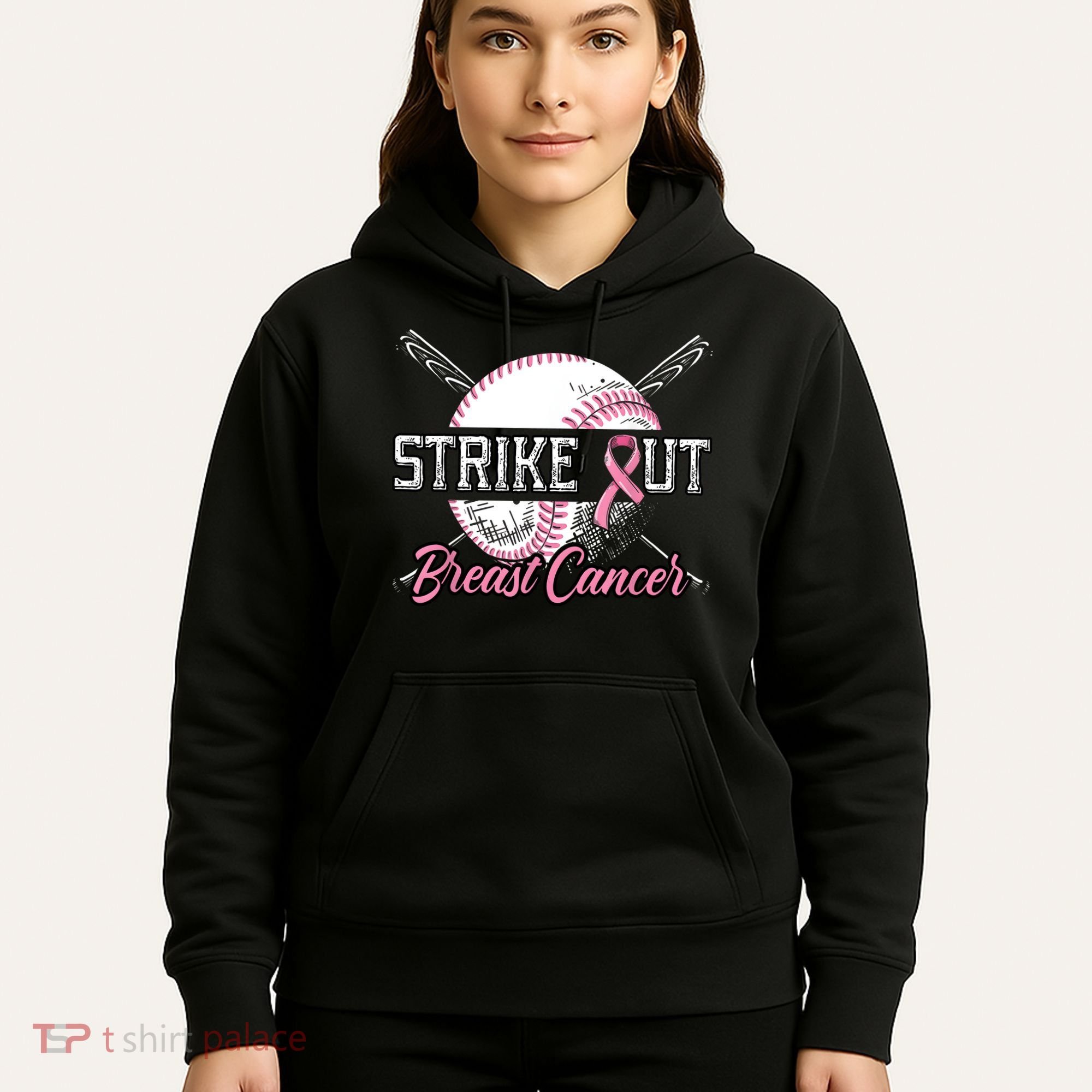Strike Out Breast Cancer Baseball Pink Ribbon Hoodie