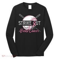 Strike Out Breast Cancer Baseball Pink Ribbon Long Sleeve Shirt thumb 0