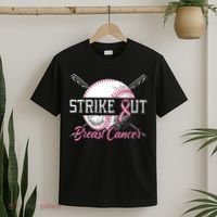 Strike Out Breast Cancer Baseball Pink Ribbon T-Shirt thumb 2