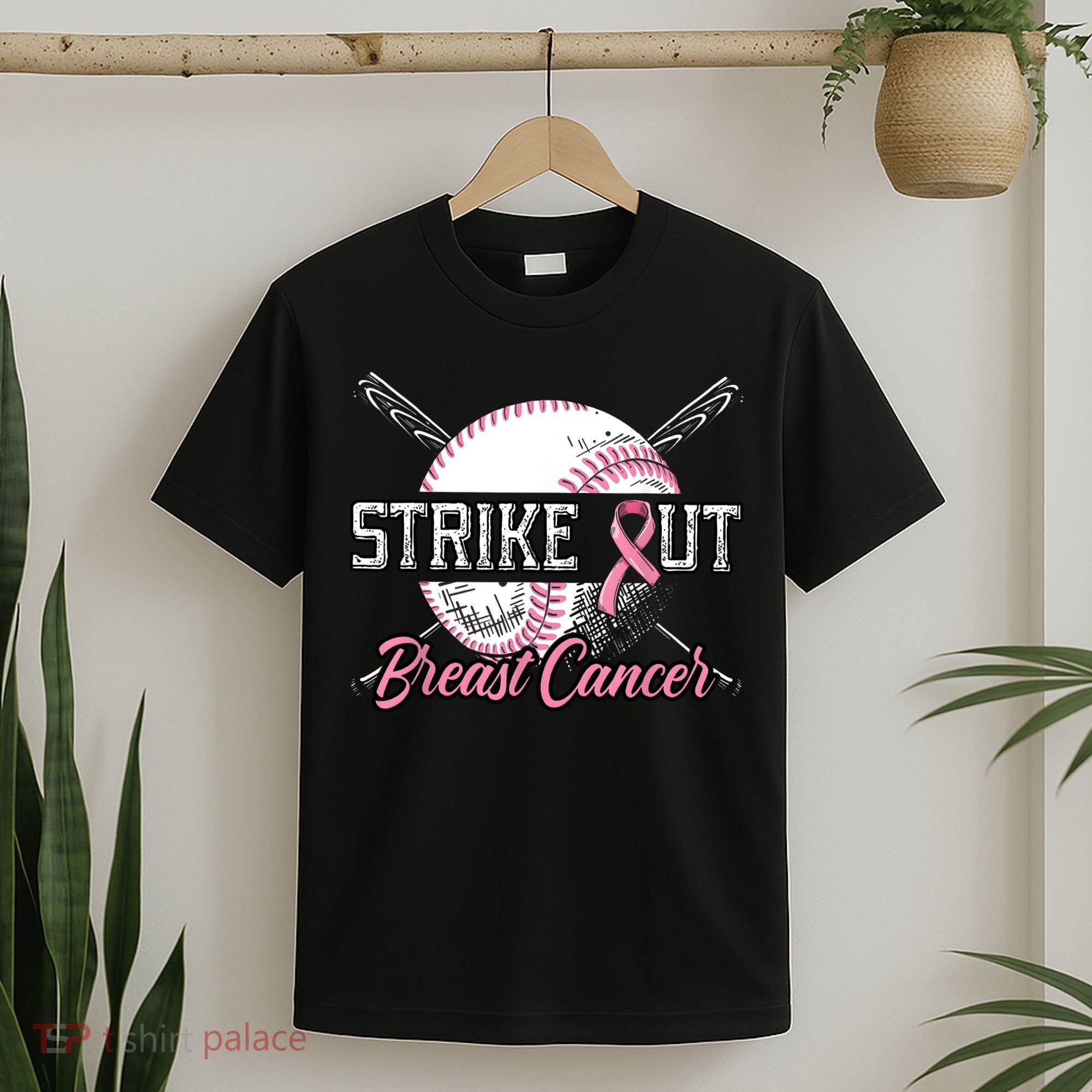 Strike Out Breast Cancer Baseball Pink Ribbon T-Shirt