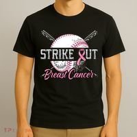 Strike Out Breast Cancer Baseball Pink Ribbon T-Shirt thumb 3