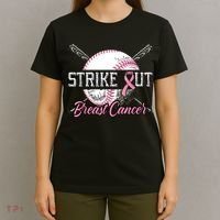Strike Out Breast Cancer Baseball Pink Ribbon T-Shirt thumb 4