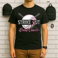 Strike Out Breast Cancer Baseball Pink Ribbon T-Shirt thumb 6