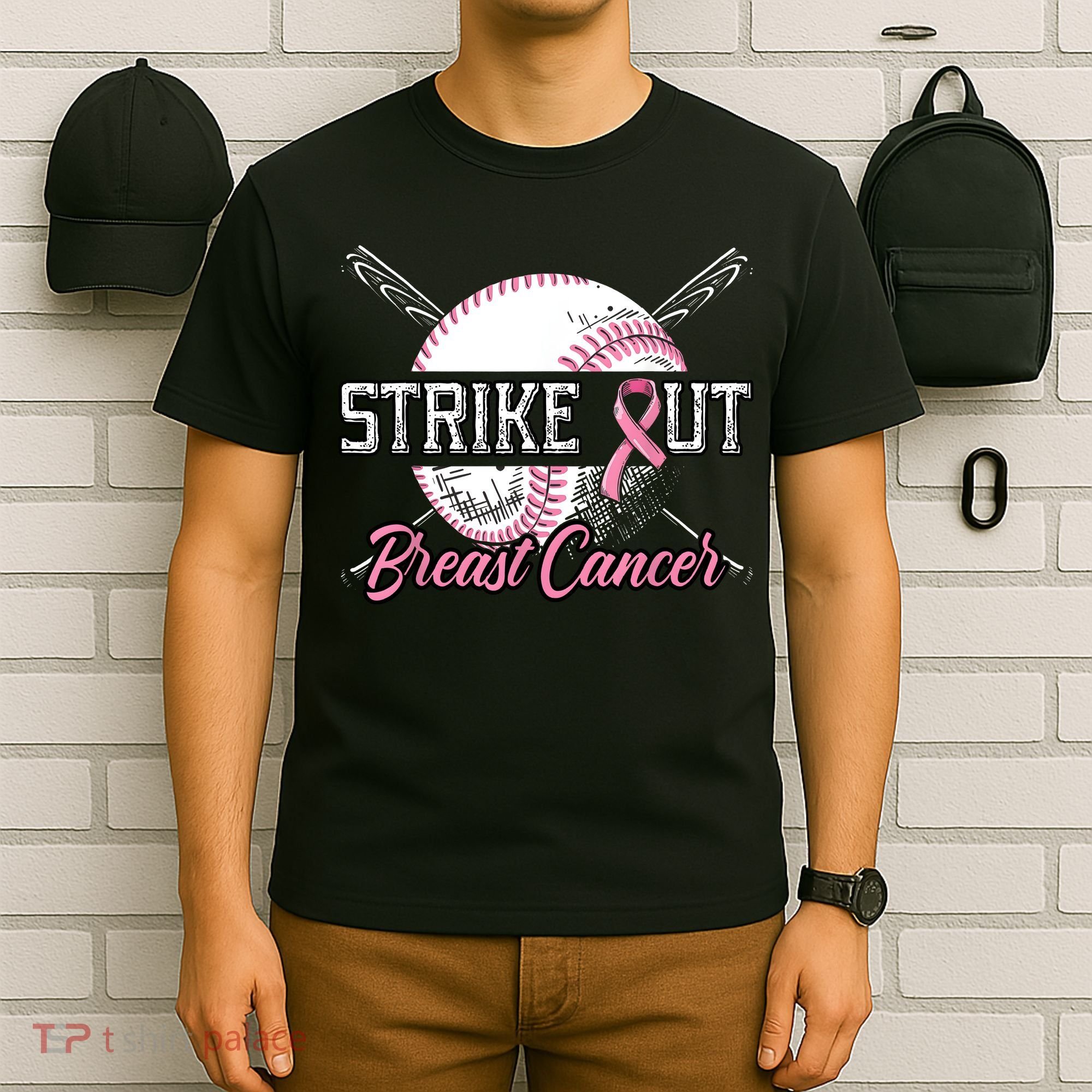 Strike Out Breast Cancer Baseball Pink Ribbon T-Shirt
