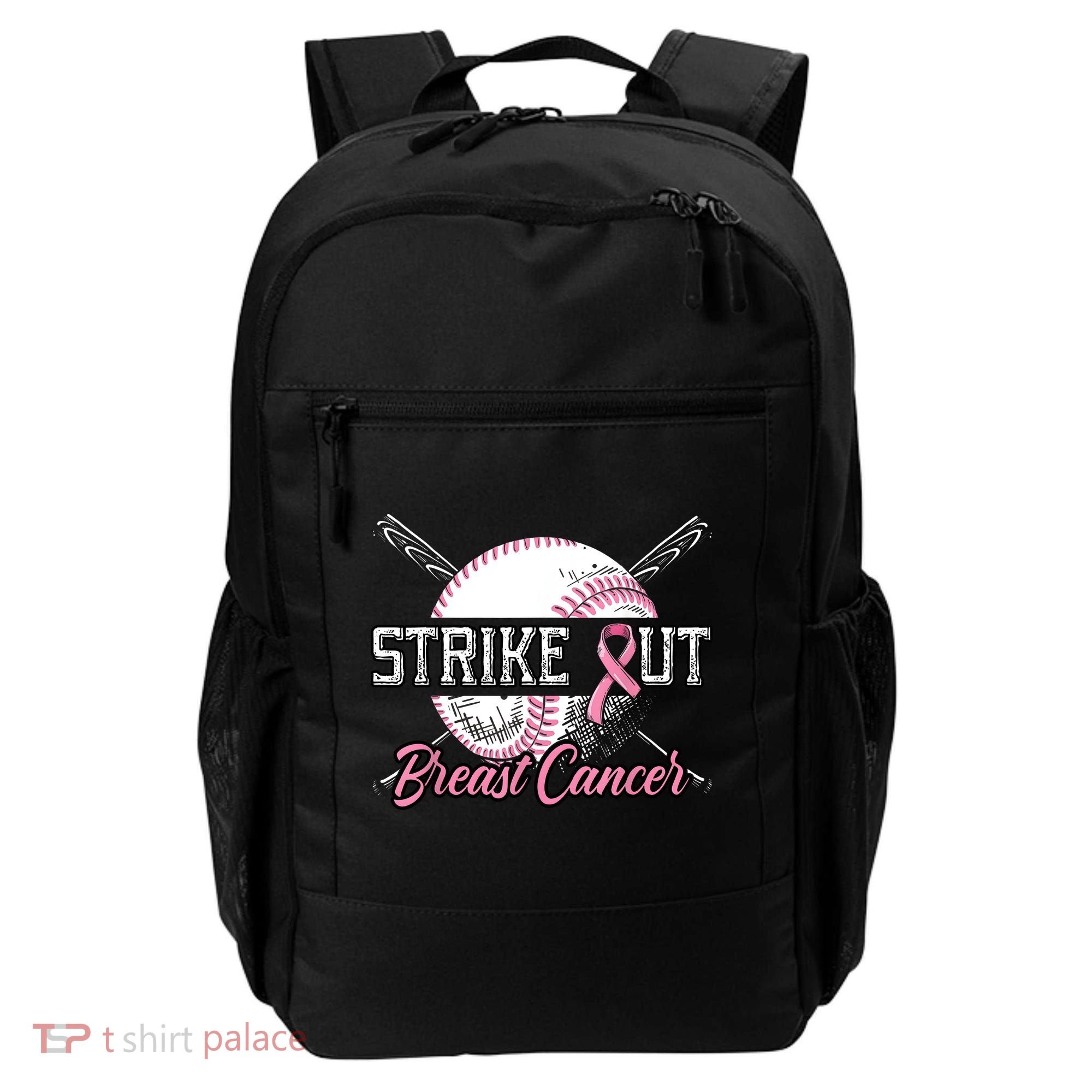 Strike Out Breast Cancer Baseball Pink Ribbon Backpack