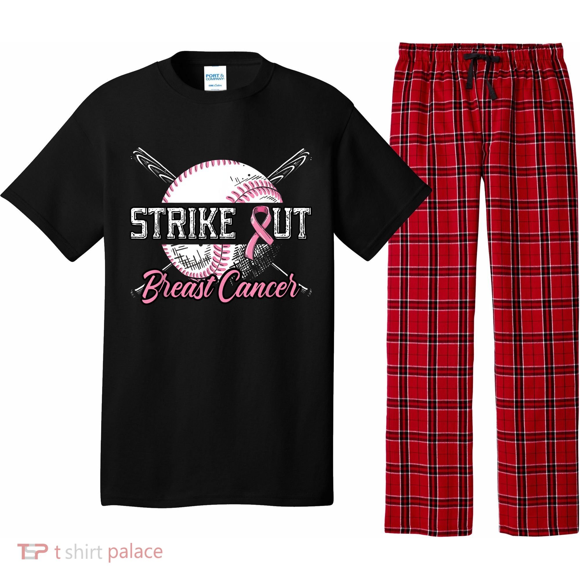 Strike Out Breast Cancer Baseball Pink Ribbon Pajama Set