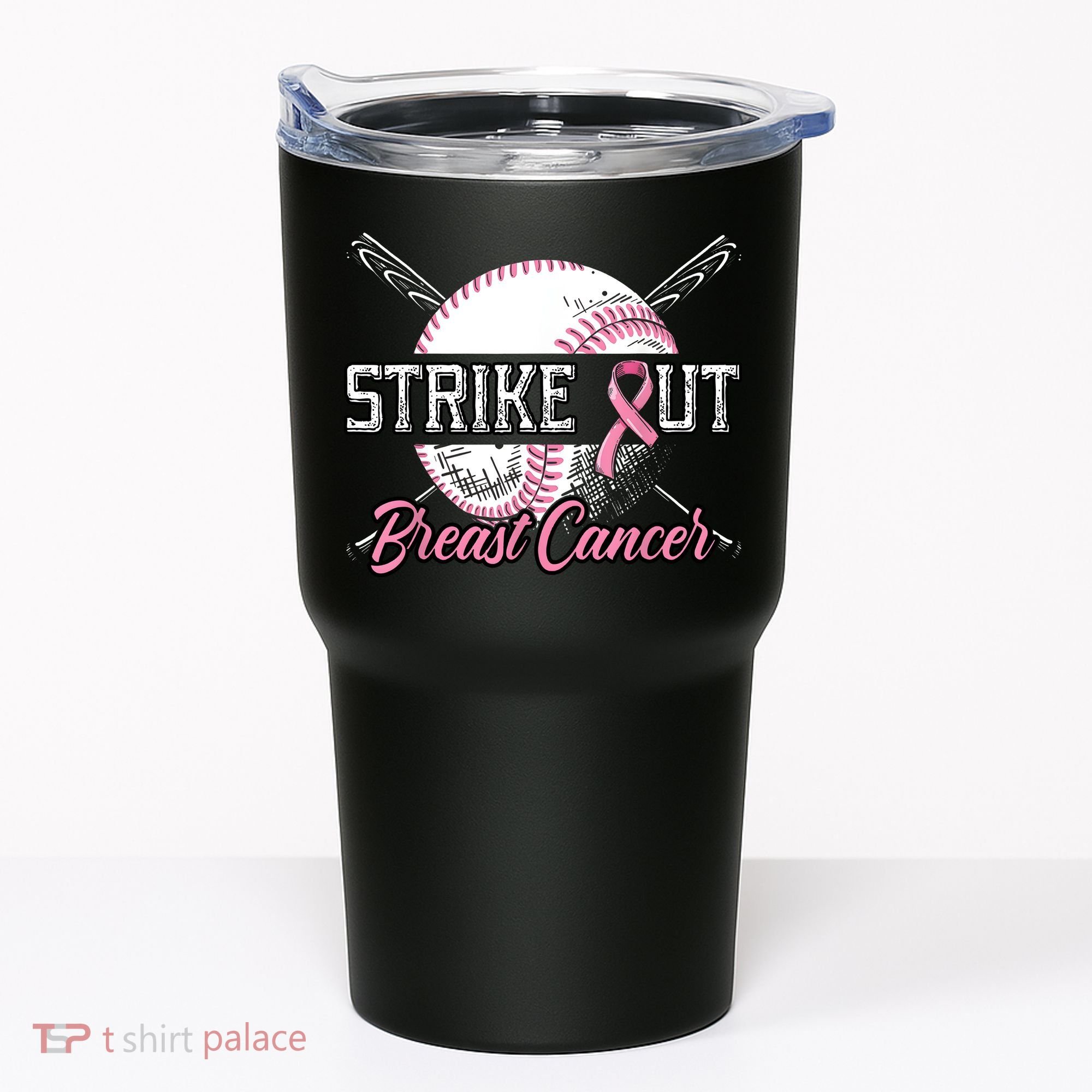 Strike Out Breast Cancer Baseball Pink Ribbon Tumbler
