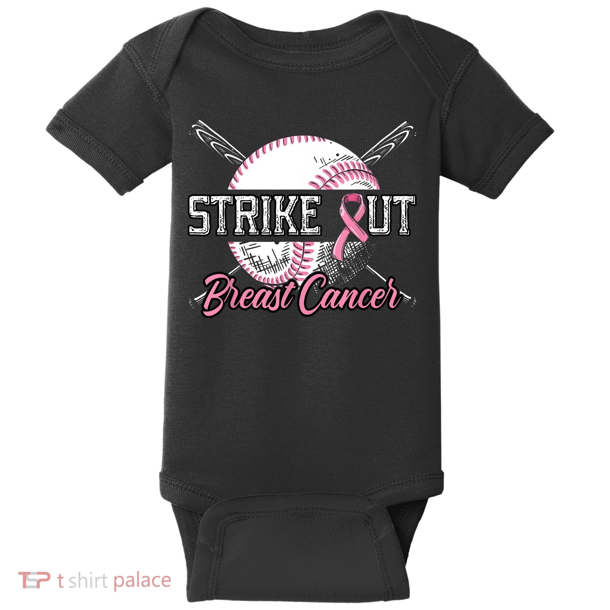 Strike Out Breast Cancer Baseball Pink Ribbon Baby Bodysuit