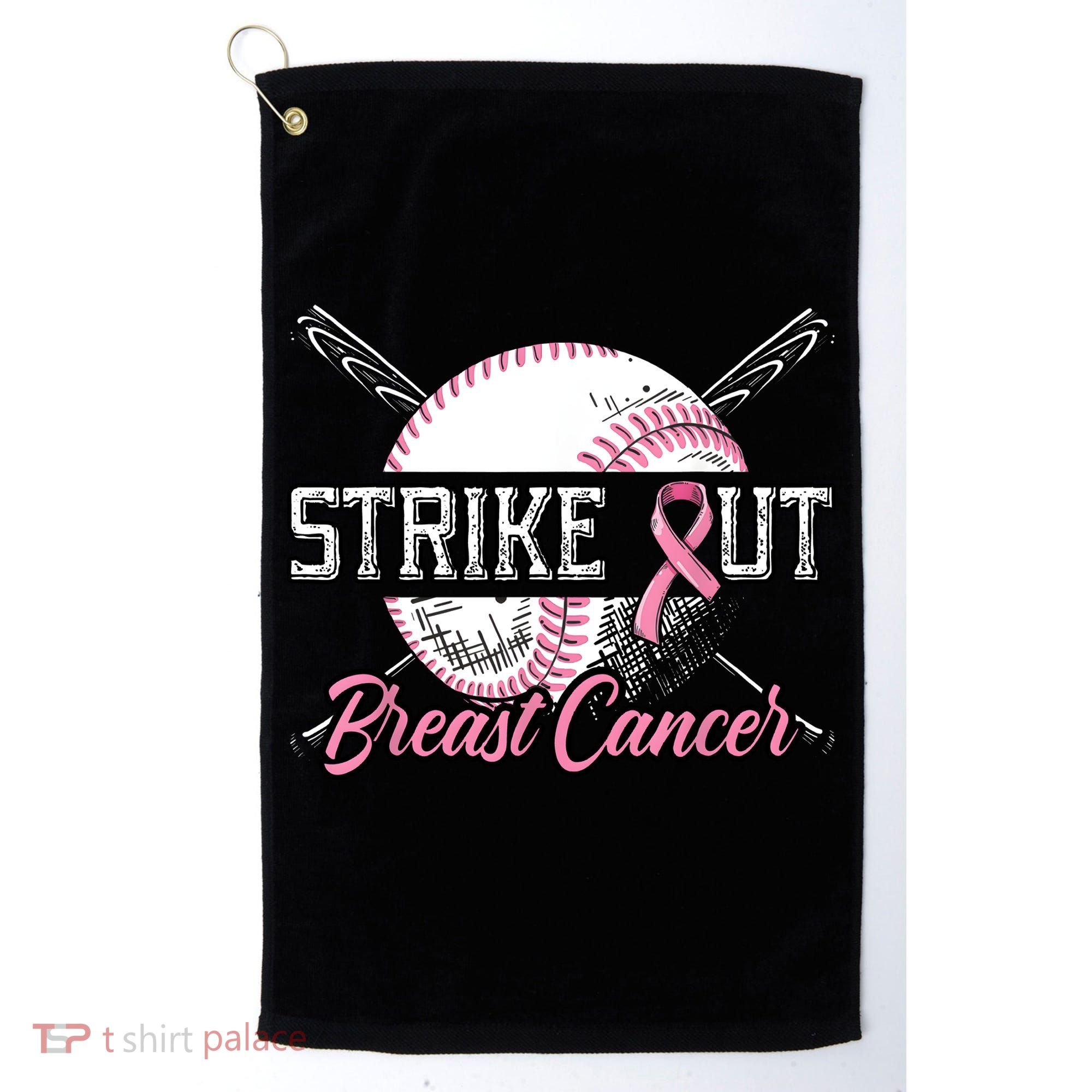 Strike Out Breast Cancer Baseball Pink Ribbon Golf Towel