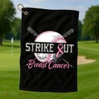 Strike Out Breast Cancer Baseball Pink Ribbon Golf Towel thumb 1
