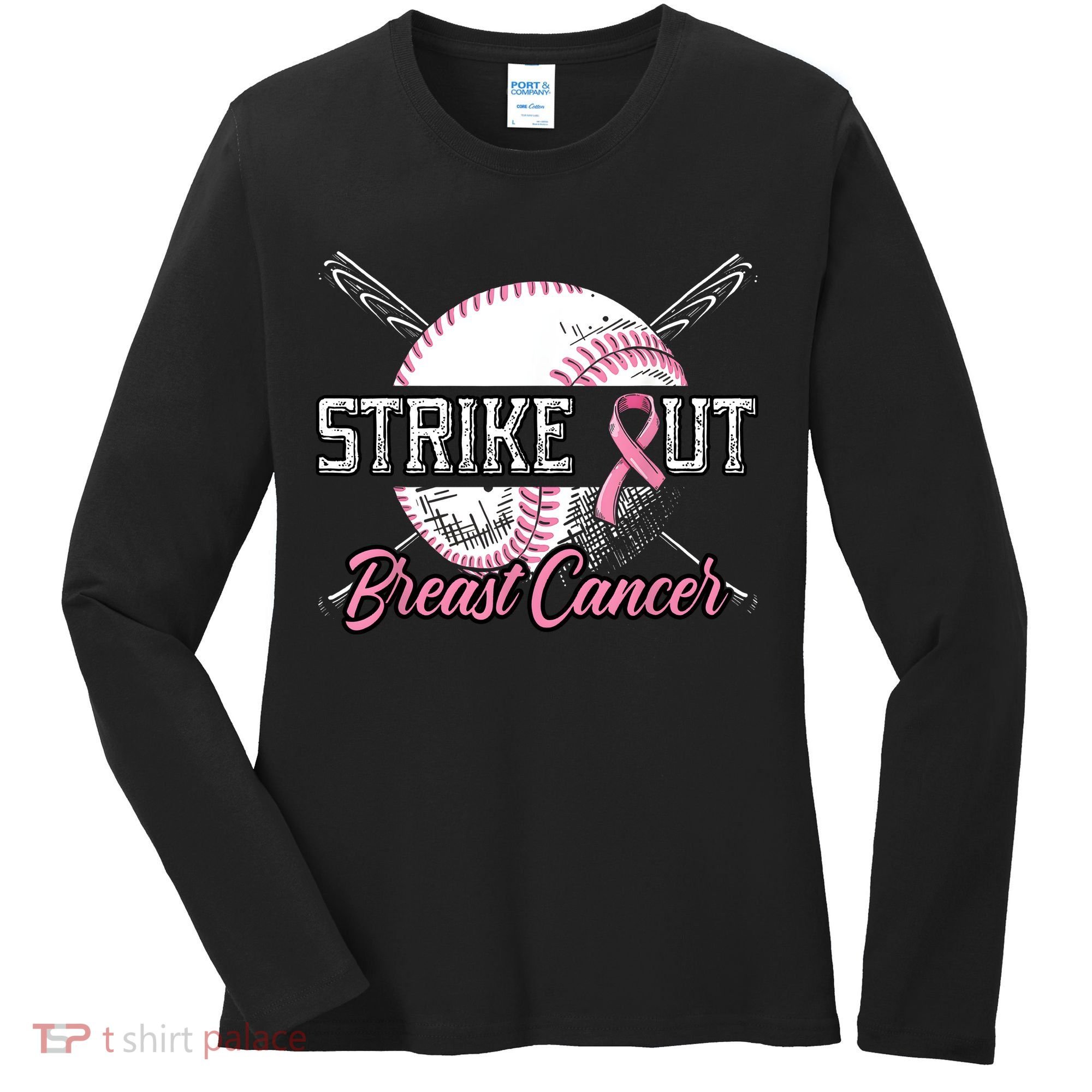 Strike Out Breast Cancer Baseball Pink Ribbon Women's Long Sleeve Shirt