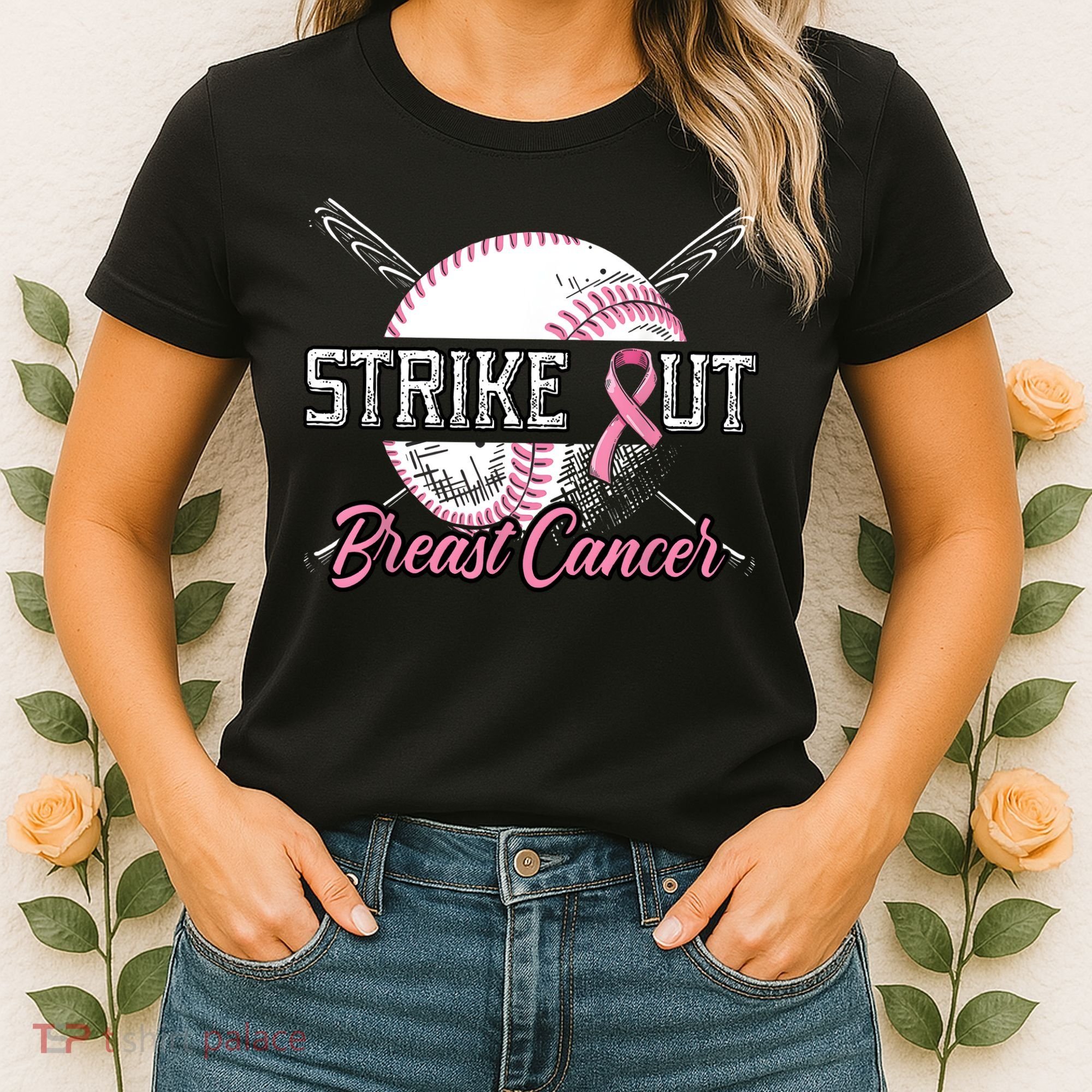 Strike Out Breast Cancer Baseball Pink Ribbon Women's T-Shirt