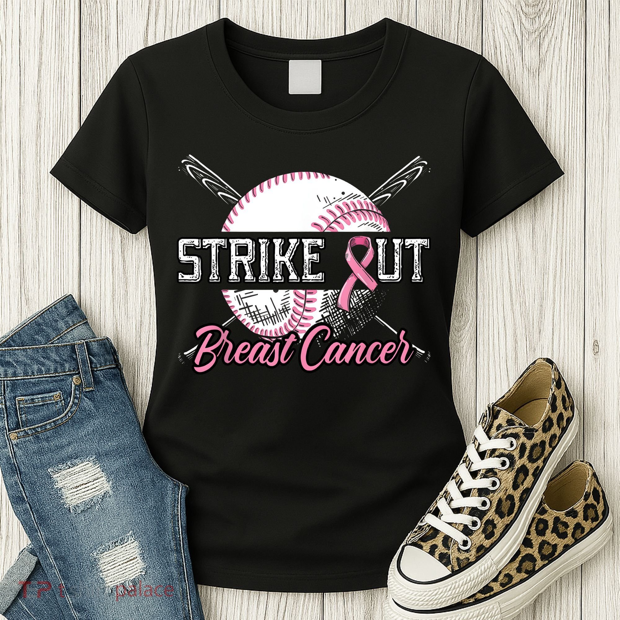 Strike Out Breast Cancer Baseball Pink Ribbon Women's T-Shirt