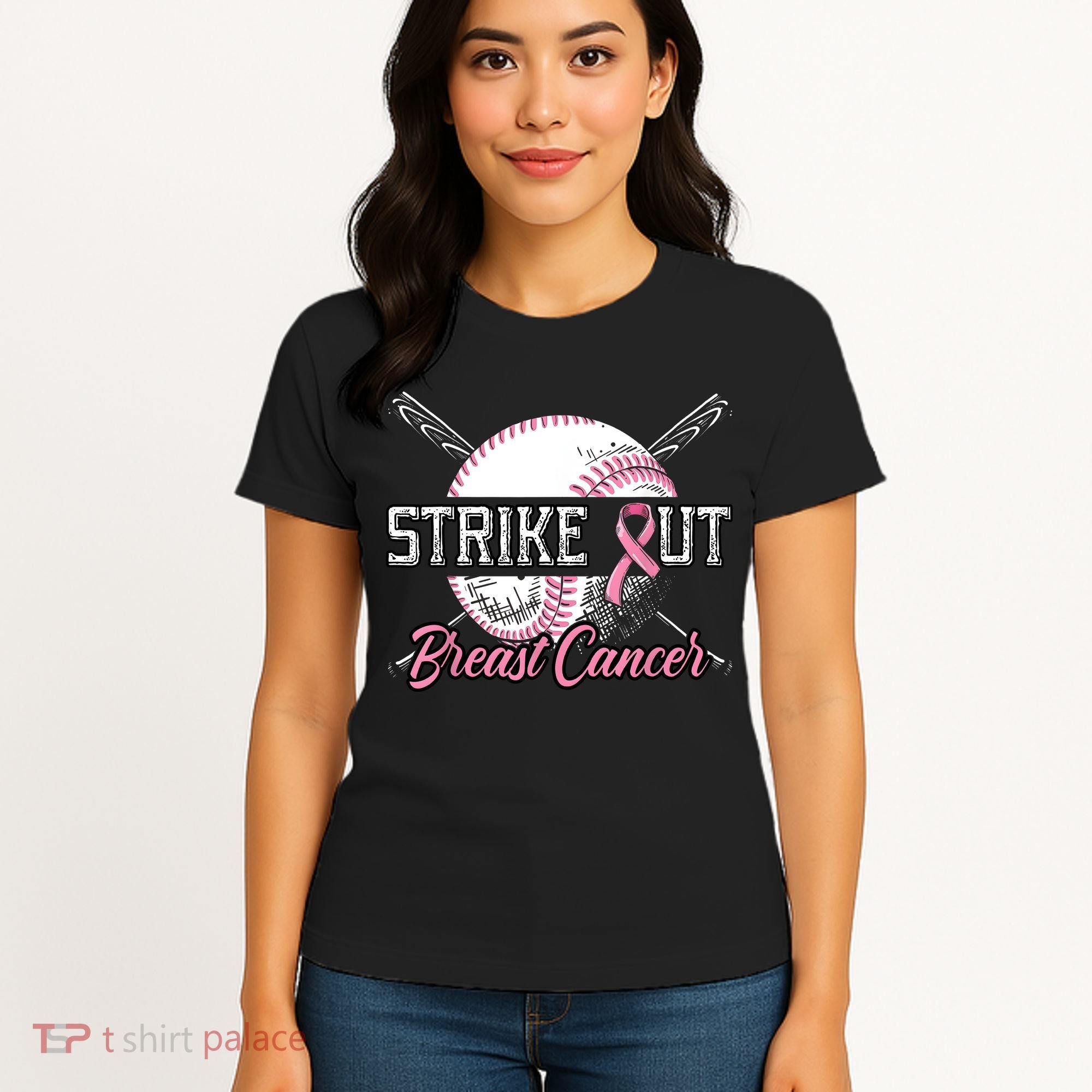 Strike Out Breast Cancer Baseball Pink Ribbon Women's T-Shirt
