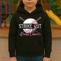 Strike Out Breast Cancer Baseball Pink Ribbon Kids Hoodie thumb 3