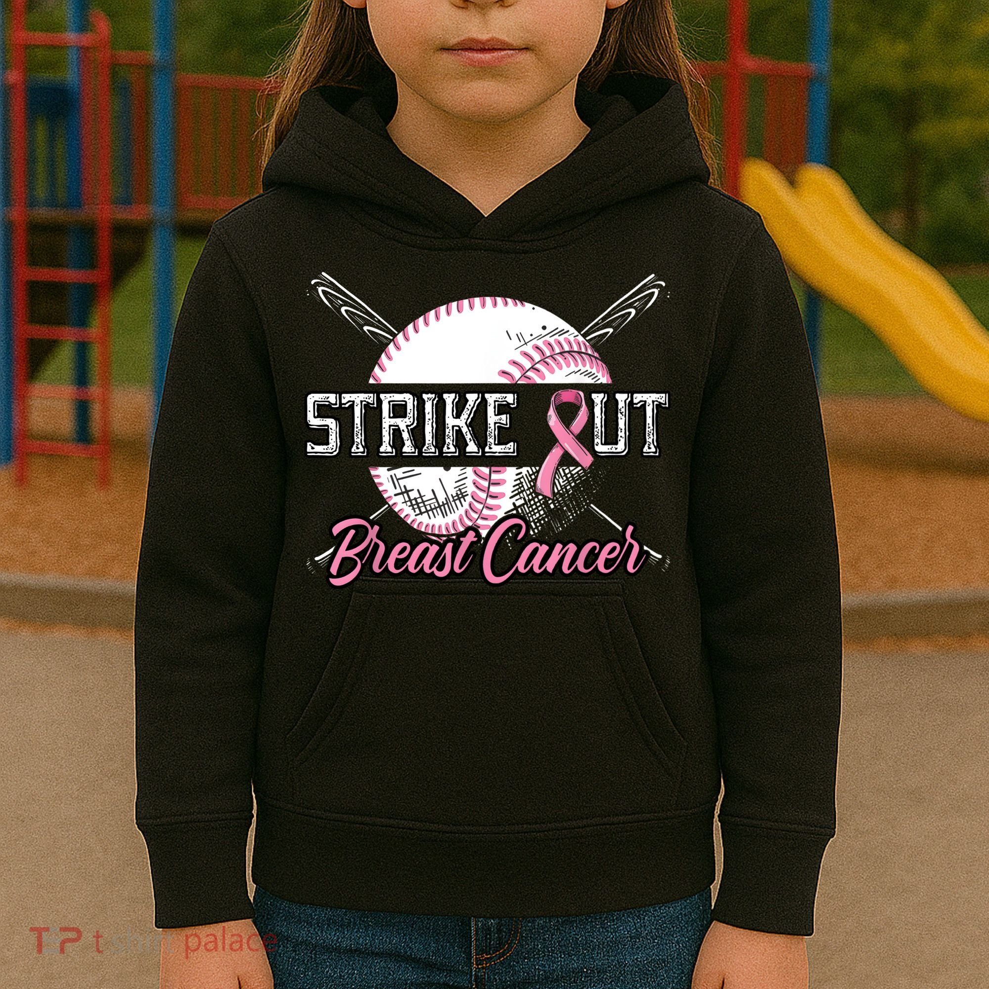 Strike Out Breast Cancer Baseball Pink Ribbon Kids Hoodie
