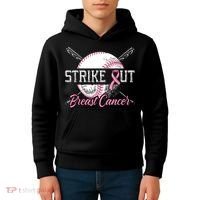 Strike Out Breast Cancer Baseball Pink Ribbon Kids Hoodie thumb 4