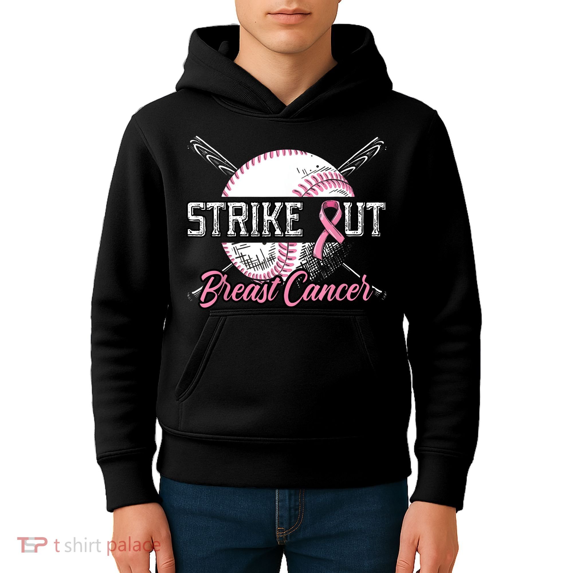 Strike Out Breast Cancer Baseball Pink Ribbon Kids Hoodie